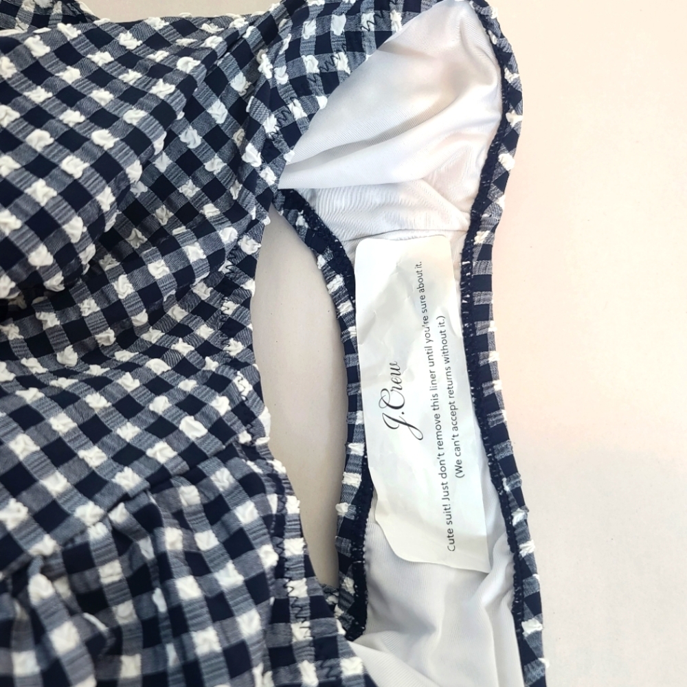 NWT J.Crew Ruched Ruffle One-piece Swimsuit In Classic Gingham in Blue Size 14 - Picture 10 of 13